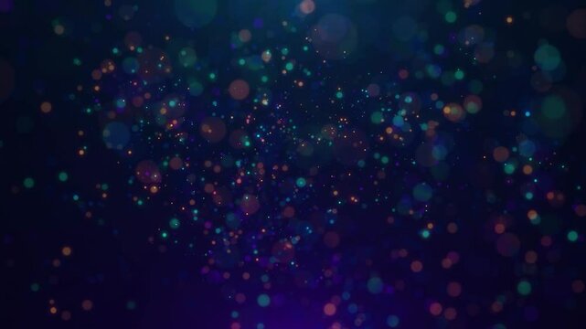 colorful glittering floating particles background, motion graphic christmas or new year wallpaper backdrop, 4k seamless loop