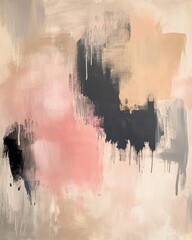 Abstract art with black, pink, and brown brushstrokes.
