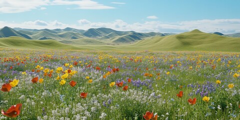 Vibrant Wildflower Meadow Under a Blue Sky