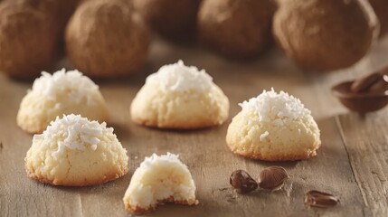 Delicious Coconut Cookies on Wooden Table