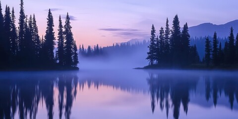 Obraz premium Serene Misty Morning on a Mountain Lake