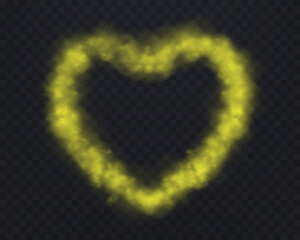 Realistic yellow smoke heart or haze on a transparent background. Magic fog, vapor. Vector illustration.