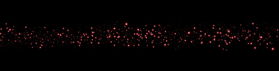 Red glittering dots, particles, stars magic sparks. Dust cloud flare light effect. Red luminous points with smoke. Vector particles on transparent background