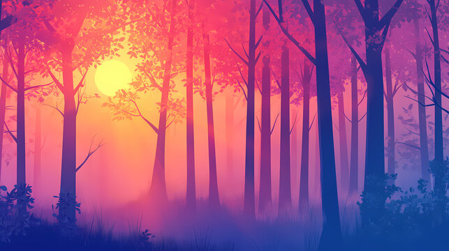 Vivid sunlit forest in spring, experience the vitality and liveliness. Sunlit Forest. Illustration