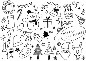 クリスマスパーツ　手書き線画イラストセット