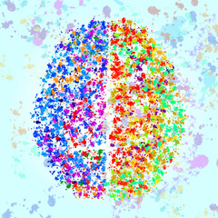Abstract human brain of colorful ink splashes, grunge splatters. Vector illustration