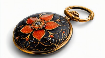 Antique Gold Pocket Watch with Floral Design and Diamond