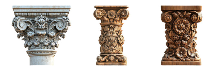 Ornate Decorative Columns on Transparent Background
