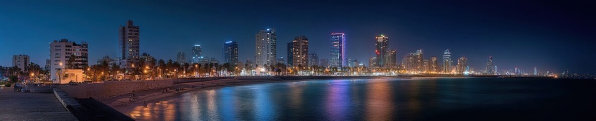 panoramic photo of the city skyline at night
