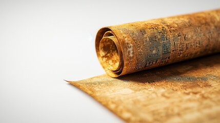 Rolled parchment paper with an antique texture on a white isolate background.