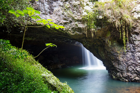 The majestic and iconic Natural Bridge on a warm autumn day in Springbrook National Park