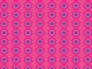 Seamless pattern with round purple mandalas on bright pink background. Abstract ethnic pattern. Coloruful print with repeating elements. Indian art.