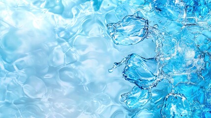 Ice cubes floating in clear water with rippling surface, creating a refreshing and cool atmosphere.