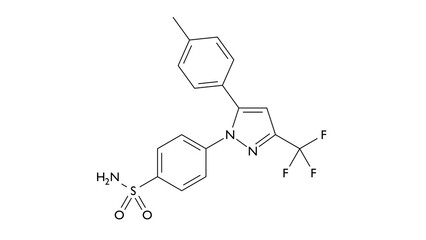 celecoxib molecule, structural chemical formula, ball-and-stick model, isolated image celebrex