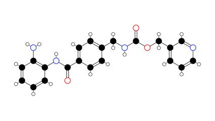 entinostat molecule, structural chemical formula, ball-and-stick model, isolated image hdac inhibitor
