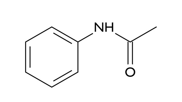 acetanilide molecule, structural chemical formula, ball-and-stick model, isolated image analgesic
