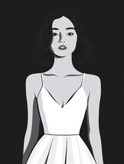 Naklejka premium Elegant Abstract Silhouettes of Women in Cocktail Dresses in Minimalist Black and White Designs