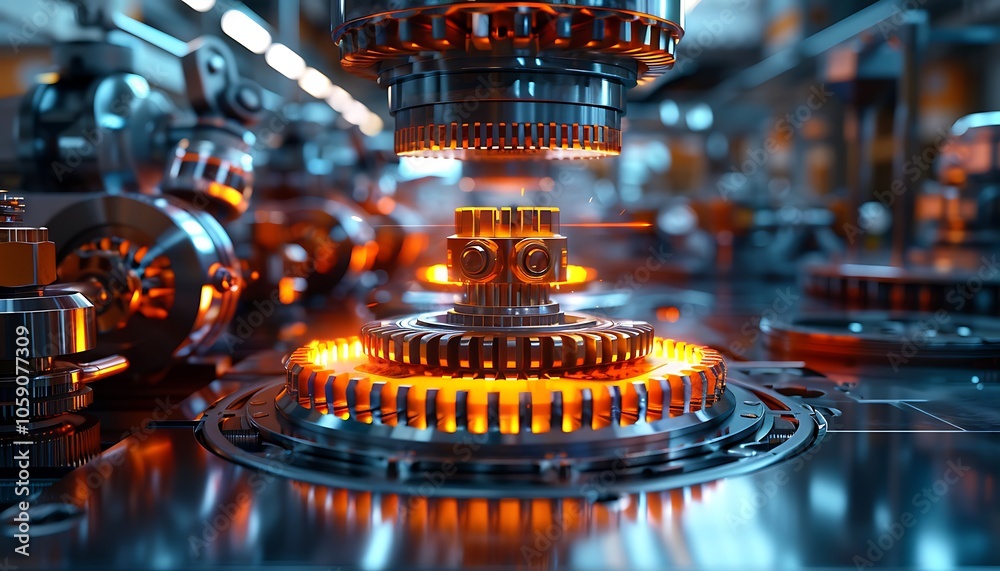 Poster A close-up view of intricate machinery with glowing components, showcasing precision engineering and advanced technology.
