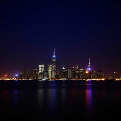 NYC Skyline at Night with the Freedom Tower