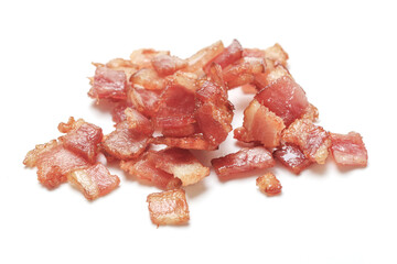 Close up of top view bacon fried crispy isolated white background.