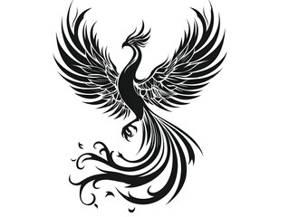 Obraz premium Powerful Black Tattoo of a Rising Phoenix Symbolizing Rebirth and Transformation