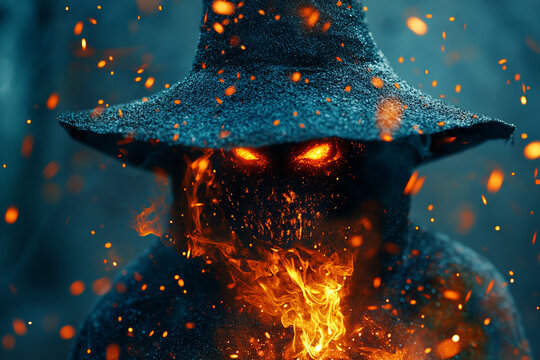 title enigmatic fire demon a dark fantasy illustration of burning flames and glowing eyes