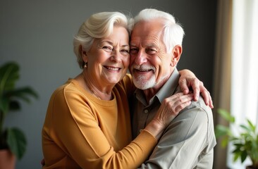 Elderly couple. Joyful nice elderly couple smiling while being in a great mood