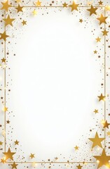 Gold frame mockup with copy space top view and Xmas decoration in gold white colors on white background isolated. Christmas background.