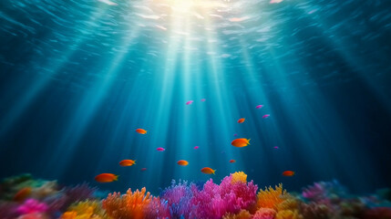 Fototapeta premium Neon Colors of the Coral Reef: Vibrant Underwater Scene