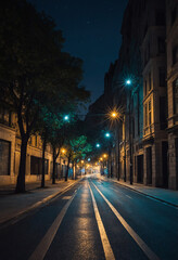 Obraz premium illuminated city street at night, with a path of glowing streetlights leading into the distance