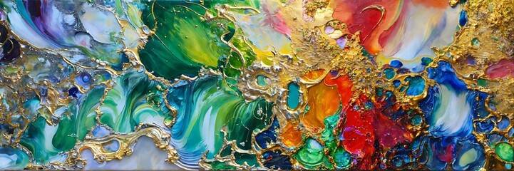 Fototapeta premium Colorful abstract painting oil and water with 3d golden 24k 