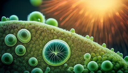 3d rendered illustration of bacteria or microbes or cells; colorful and three dimensional medical illustration of small micro bio life and cellular life forms thru a microscope; science and research