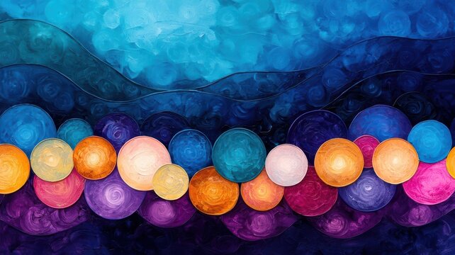 Abstract Hanukkah-themed artwork with spinning dreidels and vibrant colors, spinning dreidels, symbolism of joy