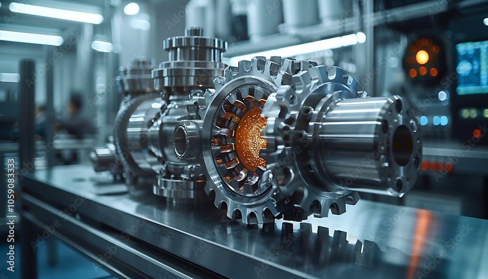 Leinwandbilder a close-up of a complex mechanical component showcasing gears and a glowing core, reflecting advance