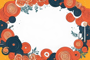 floral and abstract frame design with orange and green accents on a clean white background for decoration