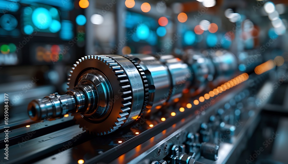 Fototapete a close-up of a metallic gear assembly on a production line, highlighting precision engineering and 