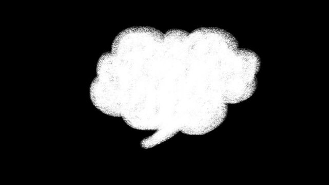 A textured white speech bubble with a grainy or noise effect on a black screen. Perfect for adding dialogue to your project. Thought bubble icon motion animation. 