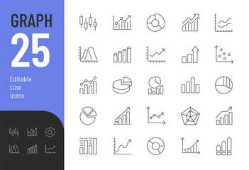 Graphs and Charts Line Editable Icons set. Vector illustration in modern thin line style of business infographic related icons: donut chart, diagram, arrows, and more. Pictograms and infographics for 