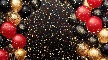 Colorful Red Gold Black Balloons Celebration Frame