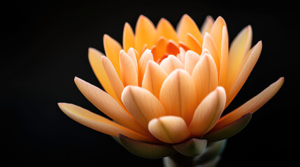 Obraz premium Close-up of a vibrant orange flower with detailed petals against a dark background, showcasing intricate textures and glowing colors