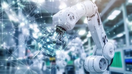 Robotic Arm Holding a Globe of Connected Data