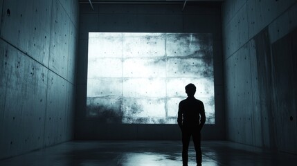 Obraz premium Silhouette of a Man in a Concrete Room