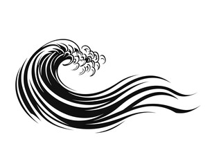 Fototapeta premium Minimalist Black Tattoo Wave Smooth Ocean Flow Isolated on White Background