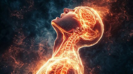 A person reacting defensively, with the sympathetic nervous system driving the fight response