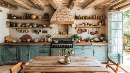 Fototapeta premium Vintage Provence Kitchen. Countryside Dining Space