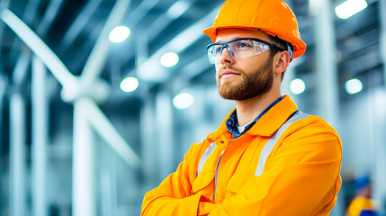 Confident Worker in Safety Gear at Construction Site
