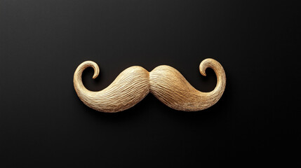 Obraz premium Stylized golden mustache on a black background representing elegance and sophistication with a textured metallic finish.