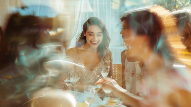 Hazy glimpse of the bride and her friends playing bridal shower games.