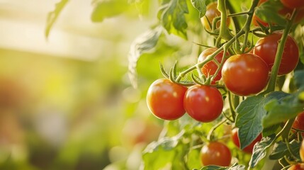 Ripe Tomatoes on the Vine in a Sunny Garden