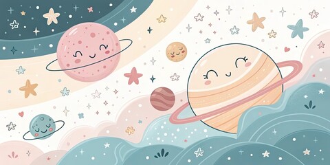minimalist cute cartoon space background
